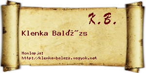 Klenka Balázs névjegykártya